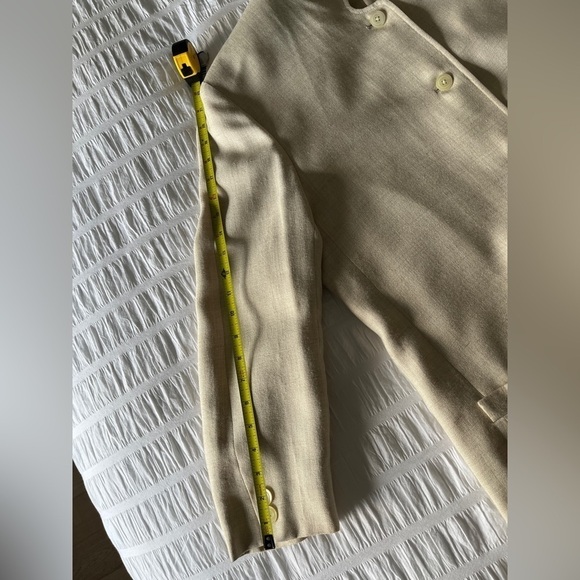 JAEGER Vintage Cream Linen Blend Lined Long Jacket Neutral Coastal Classic Chic - Picture 15 of 17